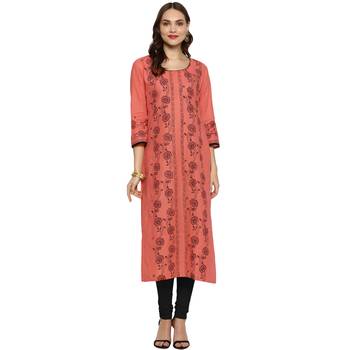 G COLLECTION Peach printed cotton cotton-kurtis 1