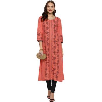 G COLLECTION Peach printed cotton cotton-kurtis 2