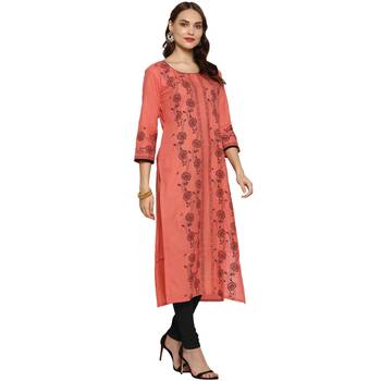 G COLLECTION Peach printed cotton cotton-kurtis 3