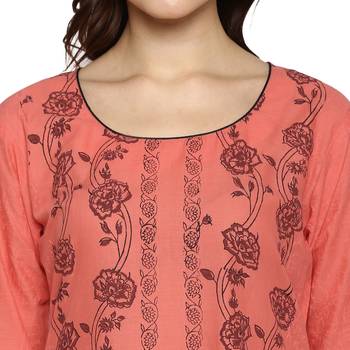 G COLLECTION Peach printed cotton cotton-kurtis 5