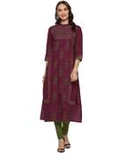 G COLLECTION Maroon printed cotton cotton-kurtis