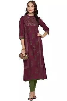  Maroon printed cotton cotton-kurtis