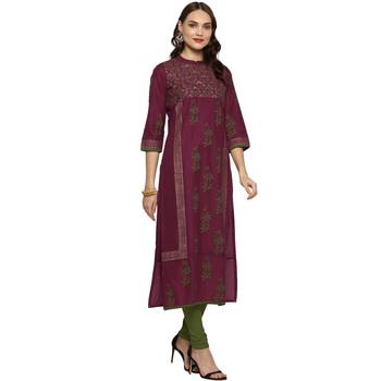 Maroon printed cotton cotton-kurtis 3