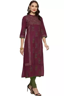  Maroon printed cotton cotton-kurtis
