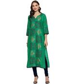 G COLLECTION Green printed cotton cotton-kurtis