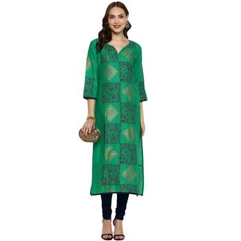 G COLLECTION Green printed cotton cotton-kurtis 2