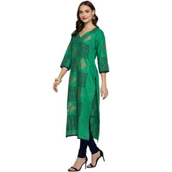 G COLLECTION Green printed cotton cotton-kurtis 3