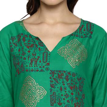G COLLECTION Green printed cotton cotton-kurtis 5