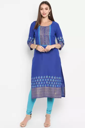  Royal-blue printed cotton cotton-kurtis