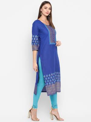  Royal-blue printed cotton cotton-kurtis 3