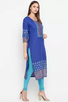  Royal-blue printed cotton cotton-kurtis