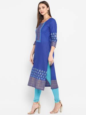  Royal-blue printed cotton cotton-kurtis 4