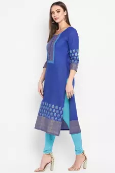  Royal-blue printed cotton cotton-kurtis