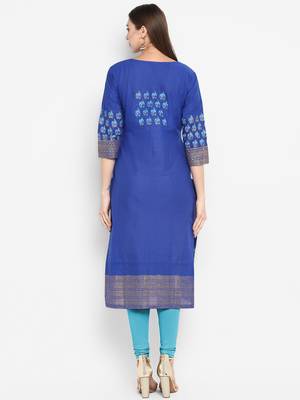  Royal-blue printed cotton cotton-kurtis 5
