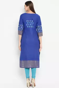  Royal-blue printed cotton cotton-kurtis