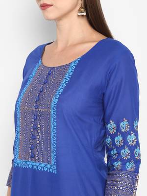  Royal-blue printed cotton cotton-kurtis 6