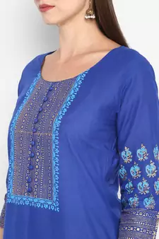  Royal-blue printed cotton cotton-kurtis