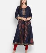 G COLLECTION Navy-blue printed cotton cotton-kurtis