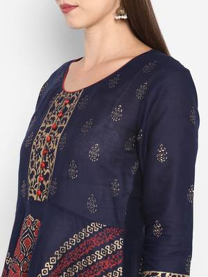 G COLLECTION Navy-blue printed cotton cotton-kurtis 4