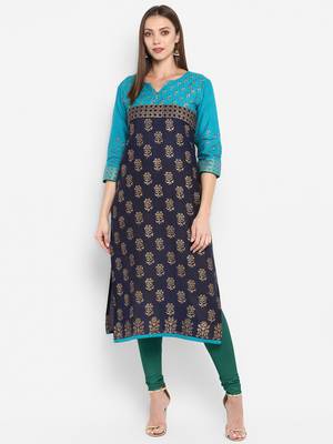 G COLLECTION Blue printed cotton cotton-kurtis 1