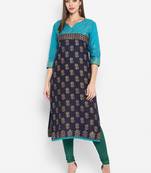 G COLLECTION Blue printed cotton cotton-kurtis