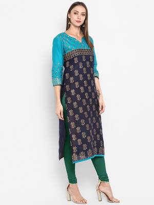 G COLLECTION Blue printed cotton cotton-kurtis 2