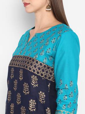 G COLLECTION Blue printed cotton cotton-kurtis 4