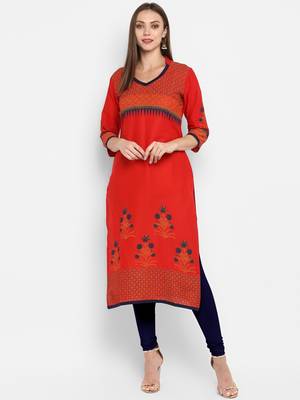 G COLLECTION Red printed cotton cotton-kurtis 1
