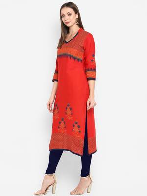 G COLLECTION Red printed cotton cotton-kurtis 2