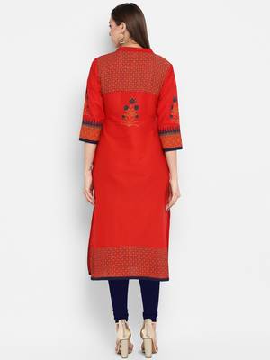 G COLLECTION Red printed cotton cotton-kurtis 3