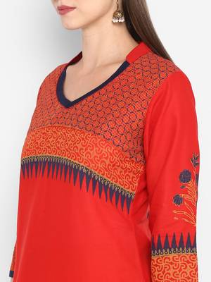 G COLLECTION Red printed cotton cotton-kurtis 4