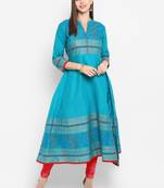 G COLLECTION Teal printed cotton cotton-kurtis
