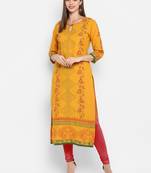 G COLLECTION Mustard printed cotton cotton-kurtis