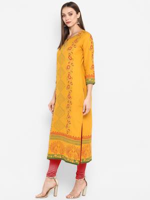  Mustard printed cotton cotton-kurtis 2