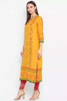  Mustard printed cotton cotton-kurtis