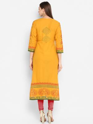  Mustard printed cotton cotton-kurtis 3
