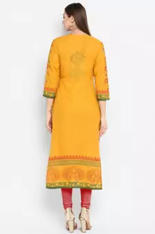  Mustard printed cotton cotton-kurtis