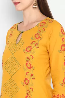  Mustard printed cotton cotton-kurtis