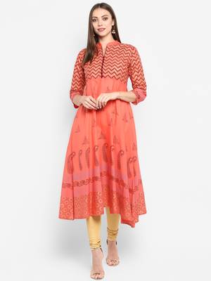 G COLLECTION Peach printed cotton cotton-kurtis 1