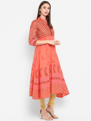 G COLLECTION Peach printed cotton cotton-kurtis 2