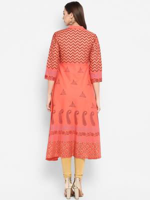 G COLLECTION Peach printed cotton cotton-kurtis 3