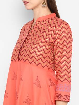 G COLLECTION Peach printed cotton cotton-kurtis 4