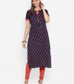 G COLLECTION Navy-blue printed cotton cotton-kurtis
