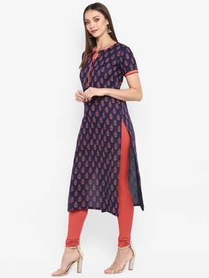 G COLLECTION Navy-blue printed cotton cotton-kurtis 2