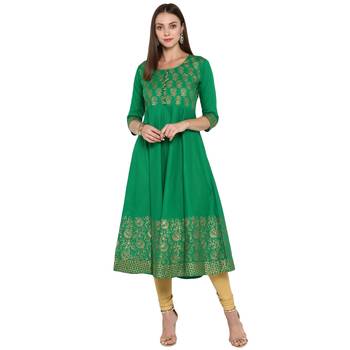  Green printed cotton cotton-kurtis 1
