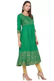  Green printed cotton cotton-kurtis