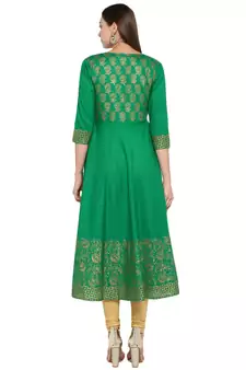  Green printed cotton cotton-kurtis