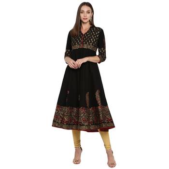 G COLLECTION Black printed cotton cotton-kurtis 1