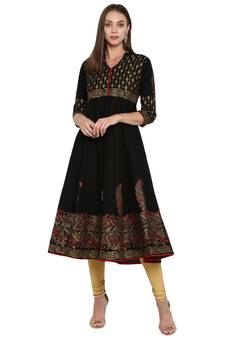 G COLLECTION Black printed cotton cotton-kurtis