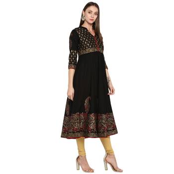 G COLLECTION Black printed cotton cotton-kurtis 2